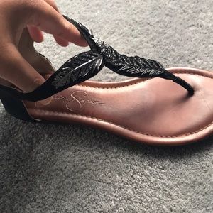 Black sandals with pretty leaf detailing Brand New